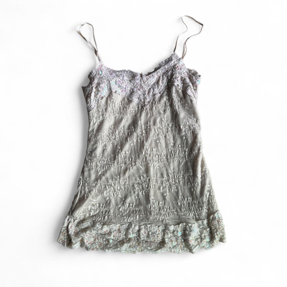 Y2K Studio Y Cream lace sequin cami top